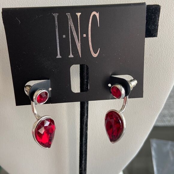 INC silver color and red stone earrings NWT - Picture 1 of 3